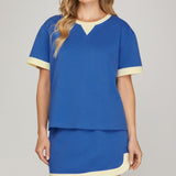 RUNNING THE SHOW KNIT TOP - GREEN OR BLUE