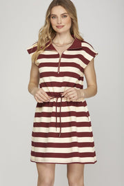 CASUAL HANGOUT DROP SLEEVE STRIPED MINI DRESS - NAVY OR MAROON