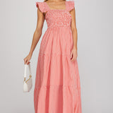 PICNIC IN THE PARK RED GINGHAM MAXI DRESS