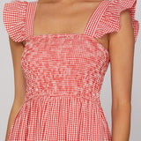 PICNIC IN THE PARK RED GINGHAM MAXI DRESS