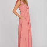 PICNIC IN THE PARK RED GINGHAM MAXI DRESS