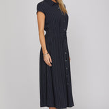 EVERYDAY CHARM STRIPED BUTTON DOWN MIDI DRESS