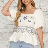 SWEET MEMORIES WHITE PEPLUM EMBROIDERED BLOUSE