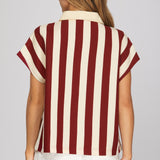 FOOTBALL SEASON STRIPED COLLARED TOP