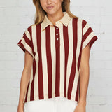 FOOTBALL SEASON STRIPED COLLARED TOP