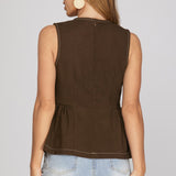 WITHOUT HESITATION BROWN PEPLUM TOP