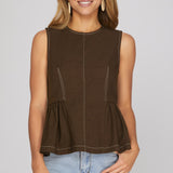 WITHOUT HESITATION BROWN PEPLUM TOP