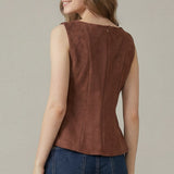 A PROPER FIT SLEEVELESS PEPLUM SUEDE TOP