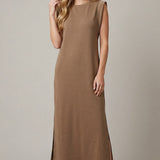 ALWAYS IN A HURRY BROWN MIDI DRESS