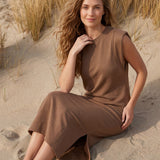ALWAYS IN A HURRY BROWN MIDI DRESS