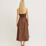 MY DEBUT RICH BROWN HALTER MIDI DRESS