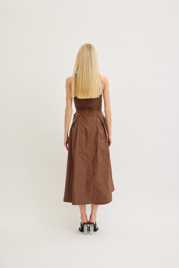 MY DEBUT RICH BROWN HALTER MIDI DRESS