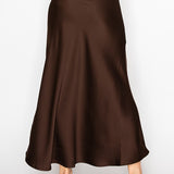 BALCONY BRUNCH LONG SATIN SKIRT - BLACK OR BROWN