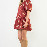 ONLINE EXCLUSIVE:  HOWDY COWGIRL PUFF SLEEVE BOOTS PRINT DRESS