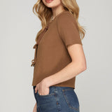 IT'S IN THE DETAILS TIE FRONT SWEATER