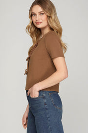 IT'S IN THE DETAILS TIE FRONT SWEATER