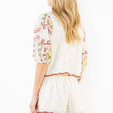 BLOOM AND BLISS FLORAL EMBROIDERED TEXTURED TOP