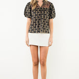 CIDER AND SUNSETS PUFF SLEEVE FLORAL PRINT BLOUSE