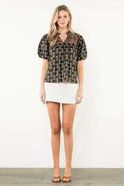 CIDER AND SUNSETS PUFF SLEEVE FLORAL PRINT BLOUSE