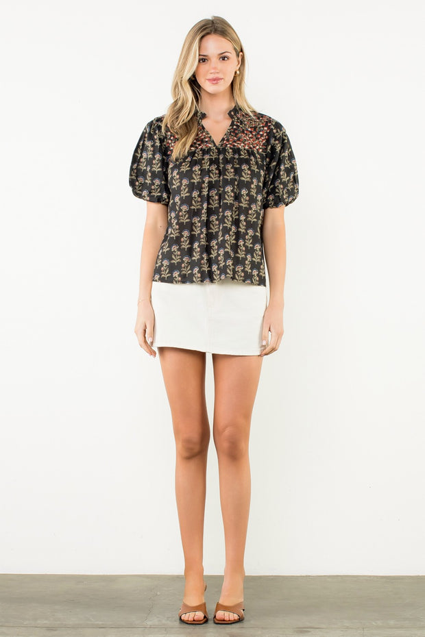 CIDER AND SUNSETS PUFF SLEEVE FLORAL PRINT BLOUSE