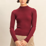 SIMPLE SUNDAY LONG SLEEVE RIBBED KNIT TOP - BLACK, TAUPE, RED, GREY, CREAM