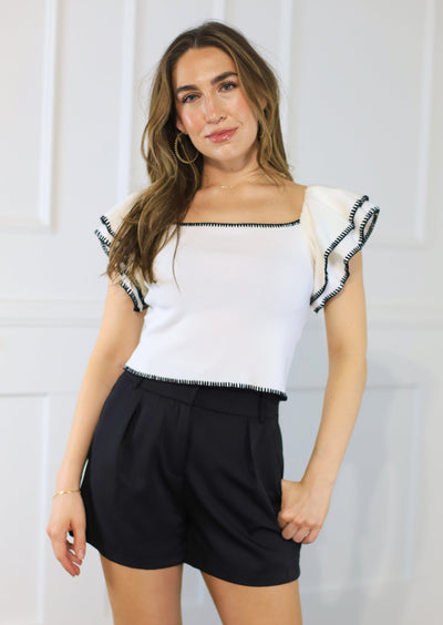 OUT PAST CURFEW DOUBLE RUFFLE TOP