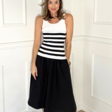 DARLING IN STRIPES SLEEVELESS MIDI DRESS