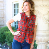 PERFECTLY GIFTED RED PLAID BOW VEST