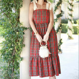 WRAPPED IN A BOW RED PLAID MAXI DRESS