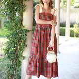 WRAPPED IN A BOW RED PLAID MAXI DRESS