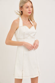 THE SWEETEST THING WHITE STITCH DETAIL DRESS