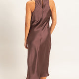 COCKTAIL HOUR CHOCOLATE SLEEVELESS MIDI DRESS
