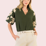 FALLING HARD CHENILLE PUFF SLEEVE BLOUSE