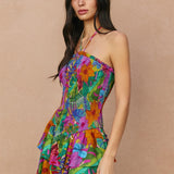 RESORT READY BOTANICAL RUFFLE HALTER DRESS
