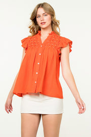 TANGY BLOSSOM EMBROIDERED ORANGE RED TOP