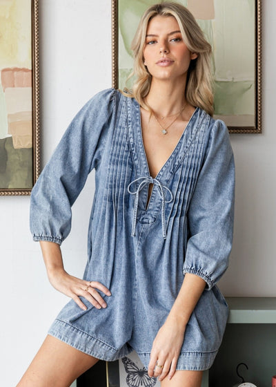 JUMP INTO STYLE WITH THE INDIGO SKY ACID WASH ROMPER - BLUE OR GREY