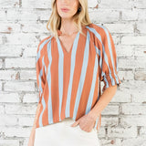 ONLINE EXCLUSIVE:  STRIPE A POSE V-NECK BLOUSE