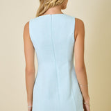 GARDEN ROMANCE BLUE SLEEVELESS TWEED DRESS