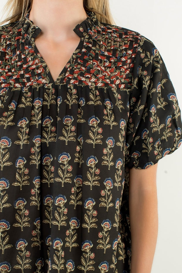 CIDER AND SUNSETS PUFF SLEEVE FLORAL PRINT BLOUSE