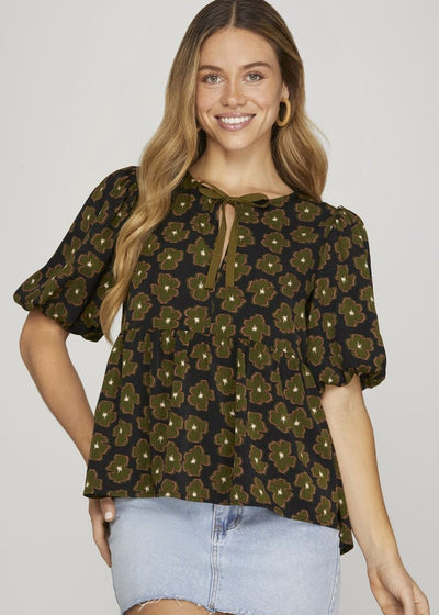 HAPPY BLOOMS PUFF SLEEVE FLORAL BLOUSE