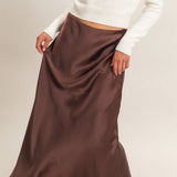 RIGHT ON CUE SATIN MAXI SKIRT - BROWN OR BLACK
