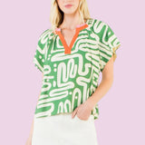 SPRING ENERGY KELLY GREEN PATTERN BLOUSE
