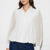 TABLE FOR TWO TEXTURED BUTTON FRONT BLOUSE - PLUM OR OFF-WHITE