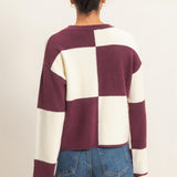 STYLE CHECK BURGUNDY LONG SLEEVE SWEATER