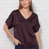 LOOKING THE PART BANDED SLEEVE BLOUSE - RUST OR WINE