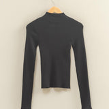 SIMPLE SUNDAY LONG SLEEVE RIBBED KNIT TOP - BLACK, TAUPE, RED, GREY, CREAM