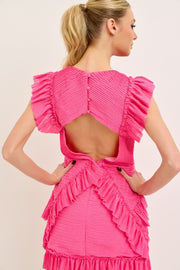 SOCIAL SEASON HOT PINK RUFFLE MINI DRESS