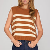 SIMPLE AND SWEET BROWN STRIPE SWEATER