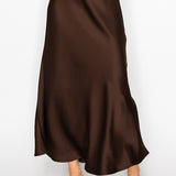 BALCONY BRUNCH LONG SATIN SKIRT - BLACK OR BROWN