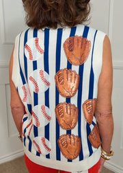 QUEEN OF SPARKLES:  ROYAL & WHITE STRIPE BASEBALL TANK VEST